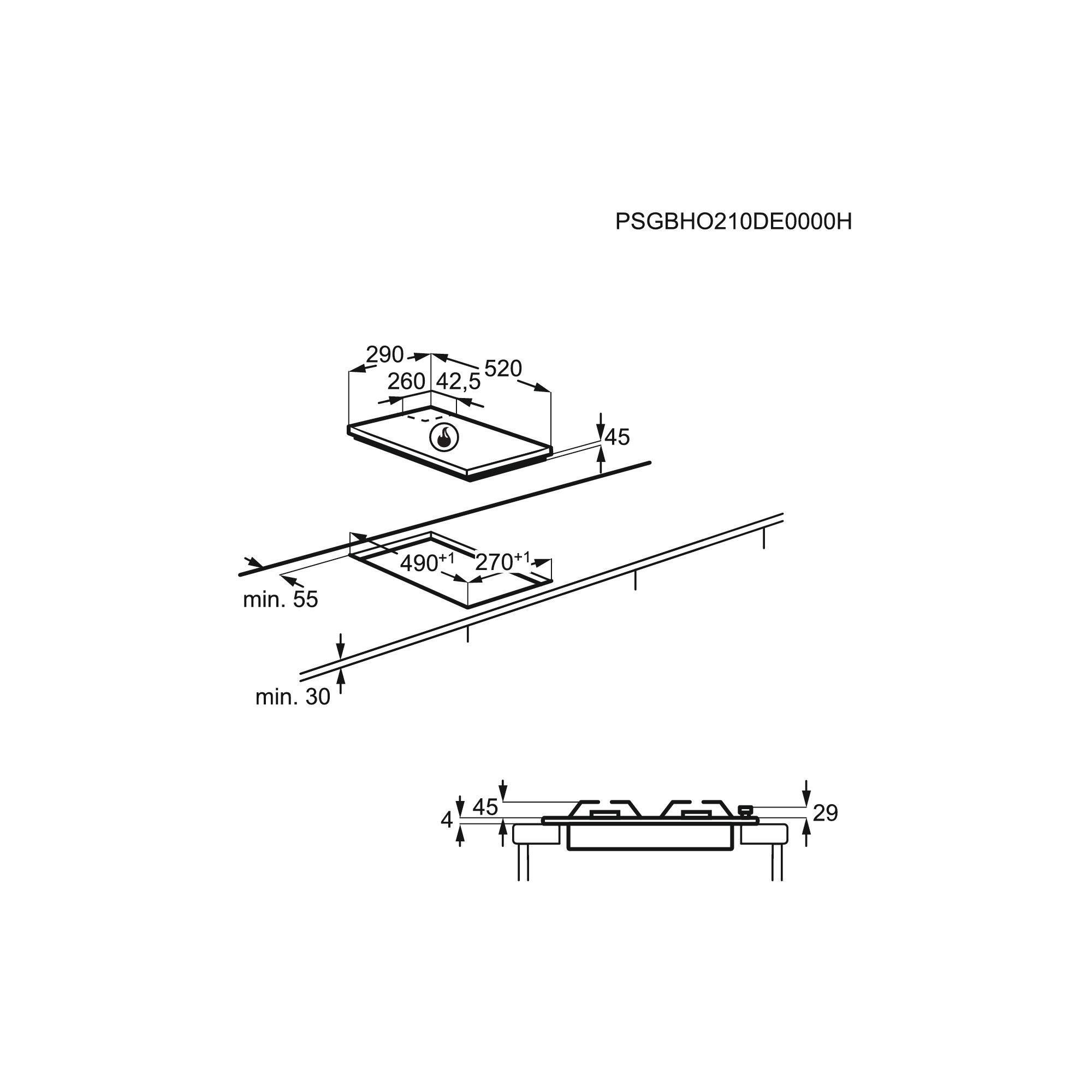 Piano Cottura da Incasso a Gas 30 cm Domino 2 Fuochi Vetroceramica Nero  Griglie in ghisa Electrolux EGC3322NVK