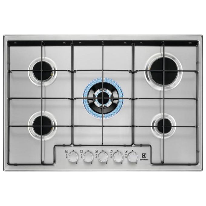 Image of Electrolux EGS7534X Serie 300 Piano Cottura a Gas 5 Zone Bruciatore Tripla Corona 75 cm Acciaio Inox