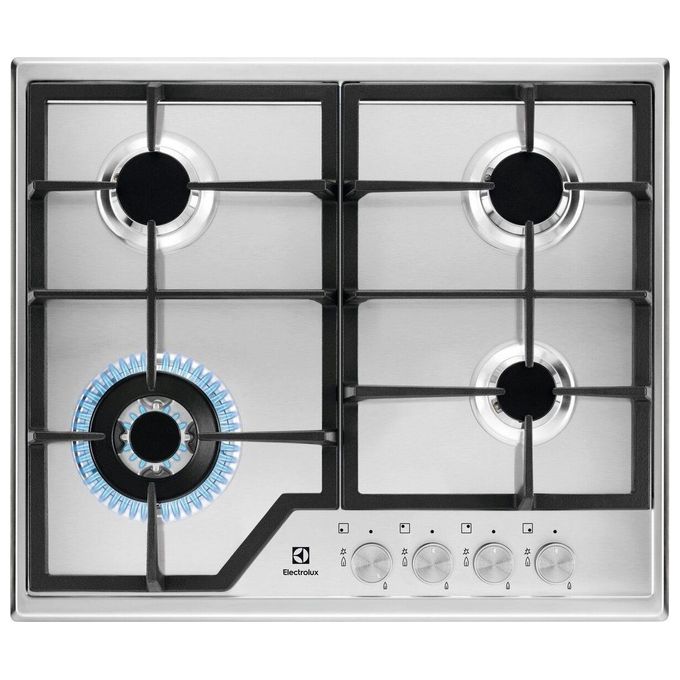 Electrolux KGS6436SX Serie 600 Slim Profile Piano cottura a Gas da Incasso 60 cm 4 Fuochi Griglie in Ghisa Bruciatore Wok colore Acciaio Inox