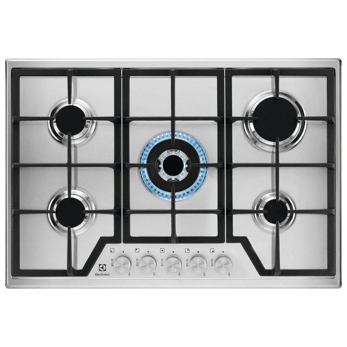 Electrolux KGS7536SX Serie 600 Slim Line Piano cottura Gas 75 cm 5 fuochi Griglie in Ghisa Bruciatore Wok 4000 W colore Acciaio Inox