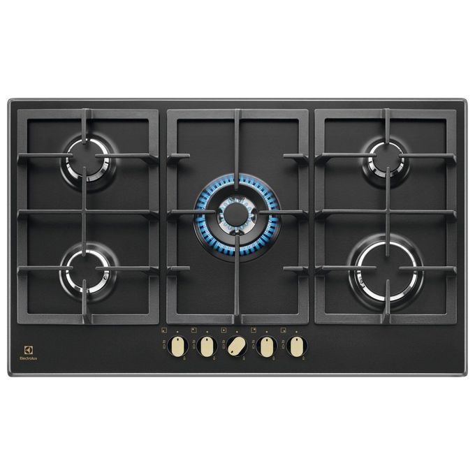 Electrolux KGS9536RN Piano Cottura a gas Slim 2.0 5 fuochi speed burner 1 bruciatore Wok Griglie in ghisa Nero Ghisa