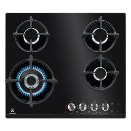 Electrolux PVN64FUOV Piano Cottura a Gas in Vetro Temperato 4 Fuochi Griglie in Ghisa Hob2Hood LED FlameLight 60 cm Nero