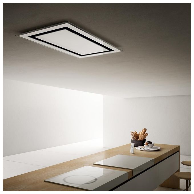 Image of Elica PRF0098000 ETOILE 60X1000 AP WH-GL-F – Cappa a soffitto filtrante 100 cm, 475 m³-h, Classe B, 60 dB, Telecomando, 3 velocita' + intensiva, Filtro antigrasso in alluminio + filtro carbone, Illuminazione LED 2x10 W, Vetro bianco e acciaio inox