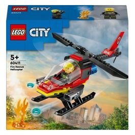 LEGO City 60411 Elicottero dei Pompieri, Veicolo Giocattolo con 2 Elementi Lancia-Acqua e Minifigure, Giochi per Bambini 5+