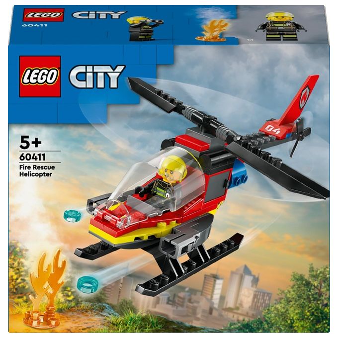Image of LEGO City 60411 Elicottero dei Pompieri, Veicolo Giocattolo con 2 Elementi Lancia-Acqua e Minifigure, Giochi per Bambini 5+