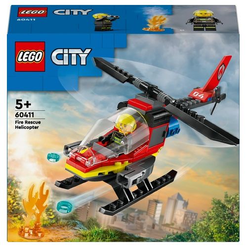 LEGO City 60411 Elicottero dei Pompieri, Veicolo Giocattolo con 2 Elementi Lancia-Acqua e Minifigure, Giochi per Bambini 5+