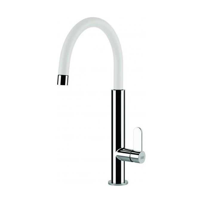 ELLECI Dove MKKDOV96 Miscelatore Monocomando con Canna Girevole in Acciaio e Bianco per Cucina e Bagno