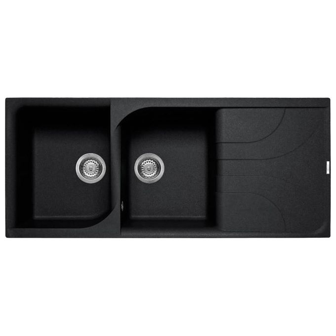 Image of Elleci LGE50040 Ego 500 Lavello Granitek gocciolatoio reversibile 2 Vasche 116 cm Nero