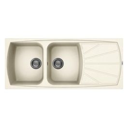 LGL50062 Living 500 Lavello Granitek gocciolatoio reversibile 2 Vasche 116 cm Bianco antico
