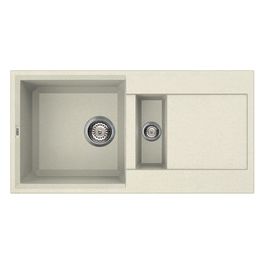 LGY42562 Easy 425 Lavello Granitek gocciolatoio reversibile 1 Vasca e mezza 86 cm Bianco antico