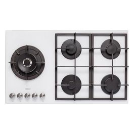 PKCQ90296DS Linea Quadro Piano Cottura a Gas 5 Zone di cui 1 Corona Multipla laterale Griglie Ghisa 90 cm Bianco Cristallo Temperato