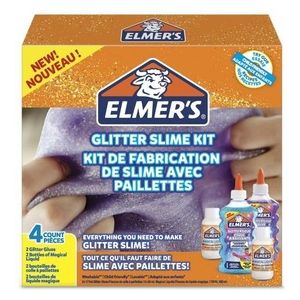 Elmer's Kit Glitterato per Slime con Colla Glitterata Viola e Blu e 2 Flaconi di Liquido Magico Attivatore di Slime, 4 Pezzi
