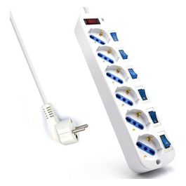 Eminent Multipresa Elettrica a 6 Posti Ita/Schuko con Cavo 3mt 3500W Bianco