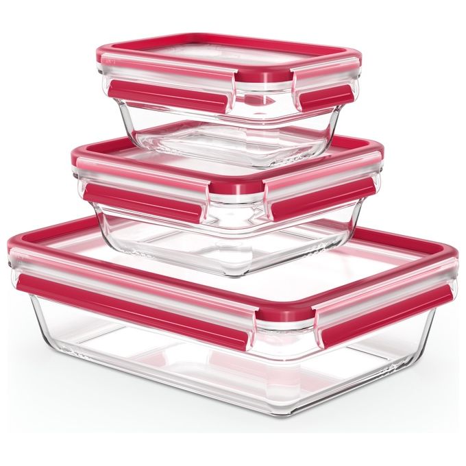 Emsa ClipeClose Set Contenitori Salvafreschezza in Vetro 3 Pezzi