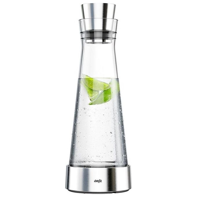 Emsa Flow Slim Caraffa da Acqua in Vetro 1,0l con Base Refrigerante