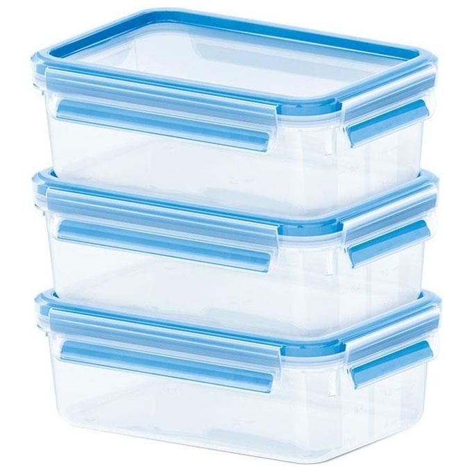 Emsa Food Clip&Close Contenitore Salvafreschezza Trasparente/Azzurro Set 3 Pezzi 0,55Litri