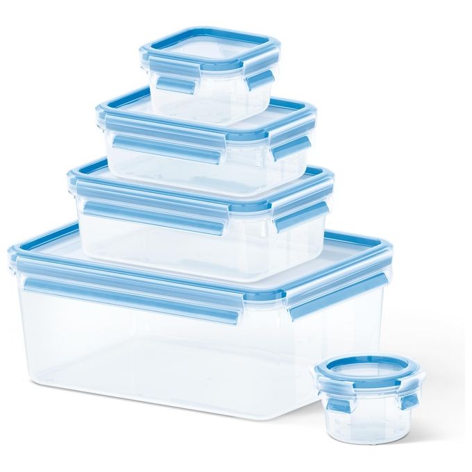 Emsa Food Clip&Close Contenitore Salvafreschezza Trasparente/Azzurro Set 5 Pezzi