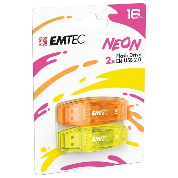 Emtec Chiavetta Usb 2.0 C410 16Gb 2 Pezzi Neon