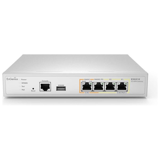 EnGenius ESG510 Gateway di Sicurezza SD-WAN con Controller 2500 Mbit-s 4 porte LAN RJ-45 1 porta USB 3.2 Gen 1 4096 MB RAM colore Grigio