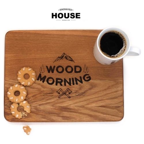 Engraved House Tagliere in legno di rovere Wood Morning 25x33