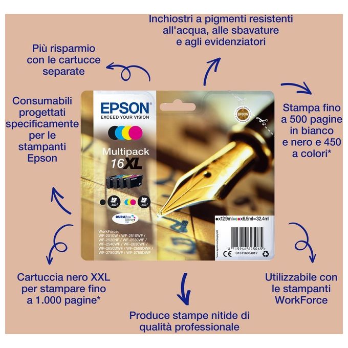 Epson C13T16814012 DURABrite Ultra Ink Cartuccia Inchiostro a Base di Pigmento Nero Resa 1000 Pagine colore Nero