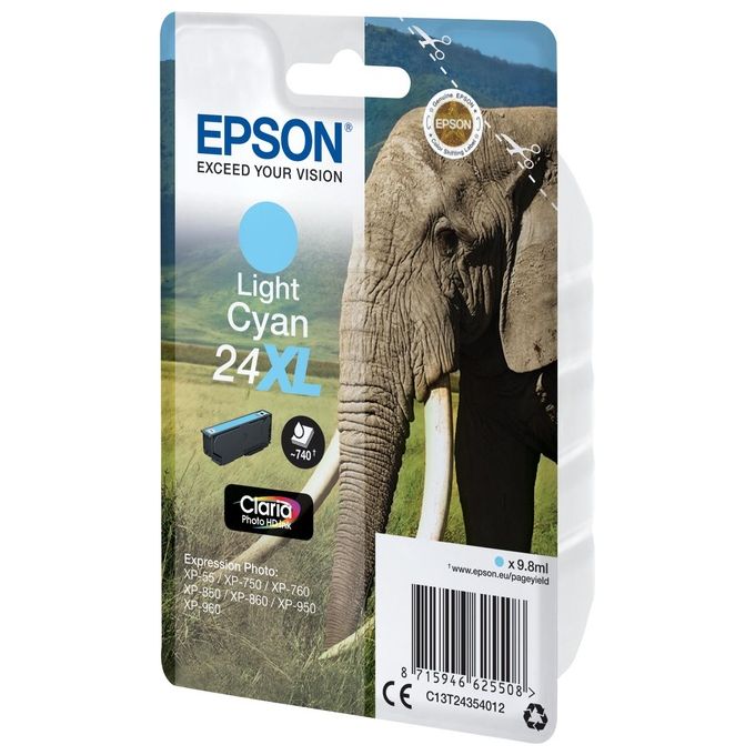 Epson C13T24354022 24XL Elefante Cartuccia Inchiostro Claria Photo HD 9,8ml 740 pagine colore Ciano Chiaro