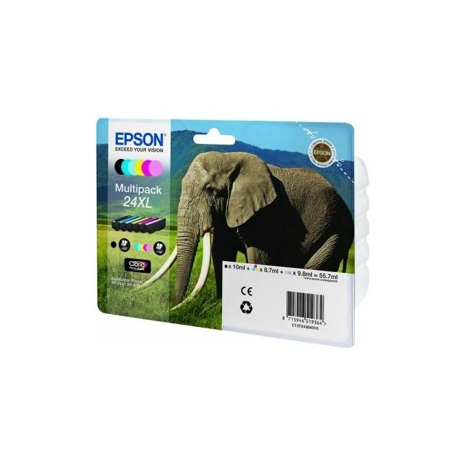 Epson C13T24384010 Serie Elefante Multipack 6 Cartucce Inchiostro XL Claria Photo HD Nero Ciano Magenta Giallo