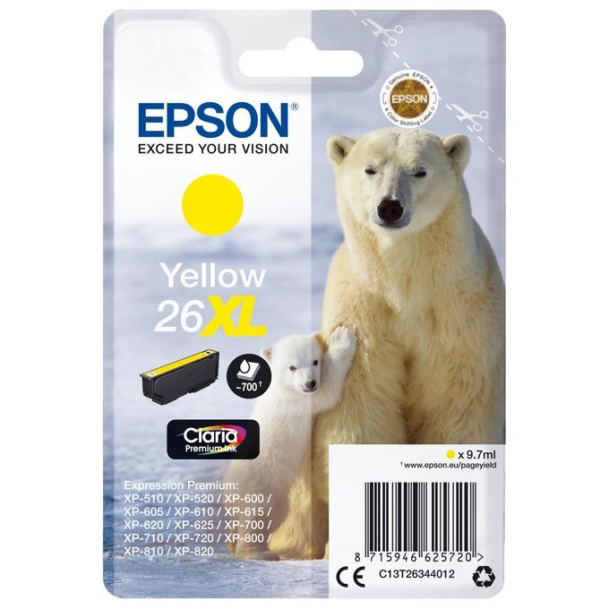 Image of Epson 26XL 9.7 ml misura XL giallo originale blister con radiofrequenza - allarme acustico cartuccia dinchiostro per Expression Premium XP-510, 520, 600, 605, 610, 615, 620, 625, 700, 710, 720, 800, 810, 820