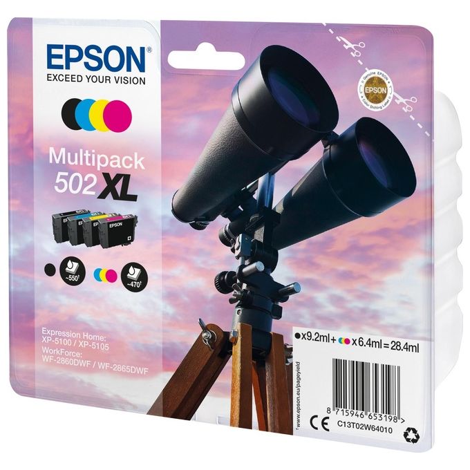 Epson C13T02W64010 Serie 502XL Binocolo Multipack Cartucce d'inchiostro 4 colori Nero Ciano Magenta Giallo