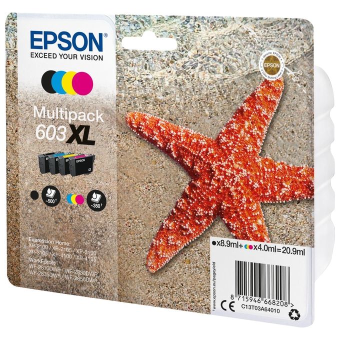 Epson C13T03A64020 Serie 603XL Cartucce di Inchiostro Originali per Stampanti Inkjet Multipack da 4 Cartucce con Tecnologia DURABrite Ultra colore Nero Ciano Magenta Giallo