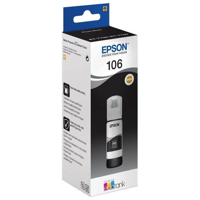 Epson C13T00R140 EcoTank 106 Flacone Inchiostro Inkjet Pigmento 70ml ET-7700 ET-7750 colore Nero Foto