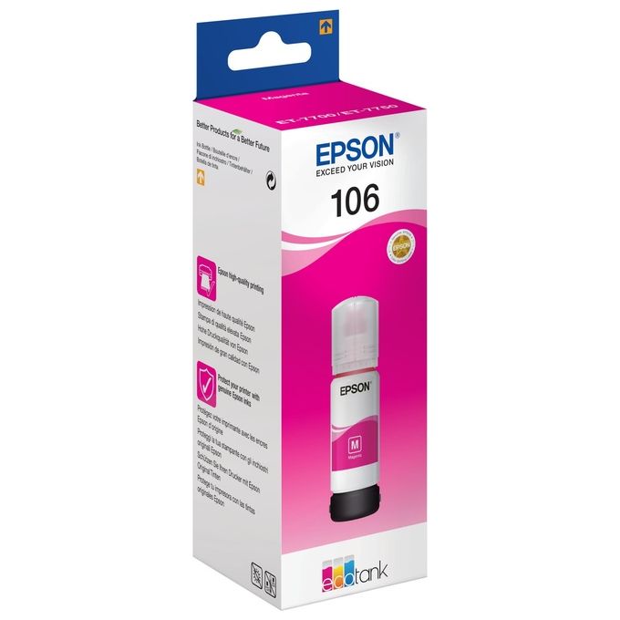 Epson C13T00R340 EcoTank 106 Flacone di Inchiostro a Pigmento 70 ml per ET-7700 ET-7750 colore Magenta