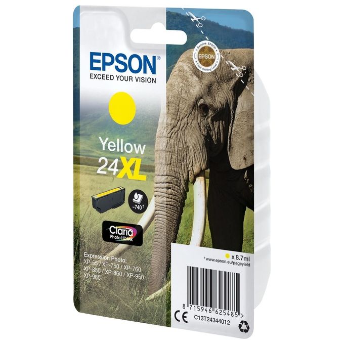 Epson C13T24344022 Serie 24XL Elefante Cartuccia Inchiostro Pigmento 8,7 ml 740 pagine colore Giallo