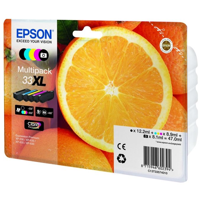 Epson C13T33574021 Multipack 33XL Claria Premium Cartuccia Inkjet 5 Colori Nero Ciano Magenta Giallo Nero Foto Alta Resa colore Arancio