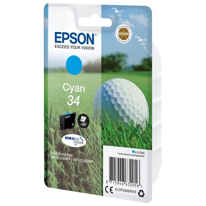 Epson C13T34624010 Pallina da Golf Cartuccia Inkjet DURABrite Ultra 300 pagine 4,2 ml colore Ciano