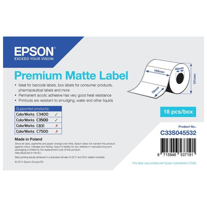Epson Rotolo etichette, Carta normale, 102x76mm