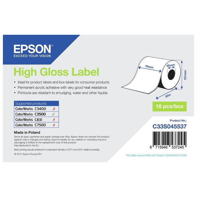 Epson Rotolo etichette, Carta normale, 76 mm