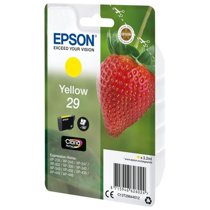 Epson C13T29844022 Fragola Cartuccia Inchiostro Originale Claria Home Serie 29 Pigmento 3,2 ml 180 pagine colore Giallo