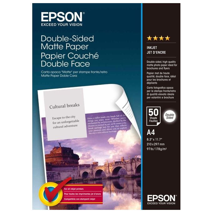 Epson carta opaca matte per stampe fronte-retro a4 50fg