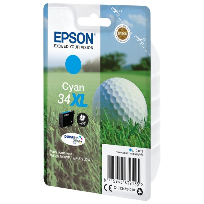 Epson C13T34724010 Serie Pallina da Golf 34XL Cartuccia Inkjet Alta Capacita' 950 pagine 10.8 ml colore Ciano