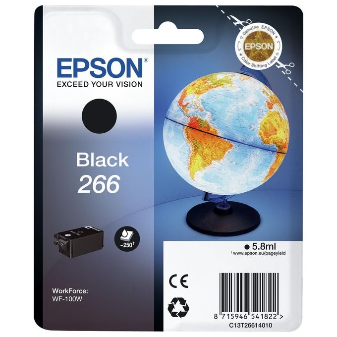 Epson T266 Cartuccia Originale per Stampanti Ink-jet Nero compatibile con WorkForce WF-100W WF100 WF110 colore Nero
