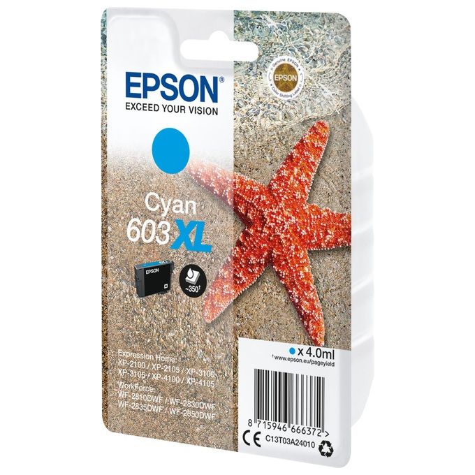 Epson C13T03A24020 603XL Stella Marina Cartuccia d'Inchiostro Originale 350 pagine 4 ml colore Ciano