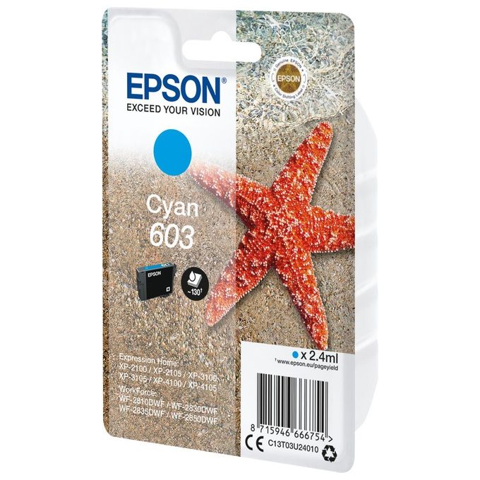 Epson C13T03U24020 603 Stella Marina Cartuccia Inchiostro Originale Resa Standard 2,4 ml 130 pagine colore Ciano