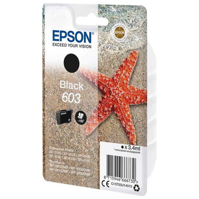 Epson C13T03U14010 603 Stella Marina Cartuccia Inchiostro Inkjet Resa Standard 3,4 ml 130 pagine colore Nero