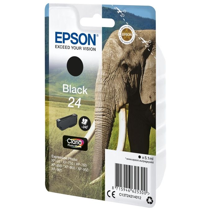 Epson C13T24214022 Elefante 24 Cartuccia Inchiostro Originale Pigmento 5,1 ml 240 pagine colore Nero