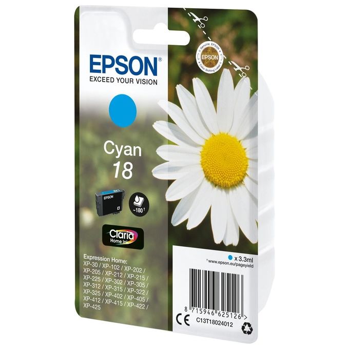 Epson C13T18024022 Margherita 18 Cartuccia Inkjet Claria Home 3,3 ml 180 pagine colore Ciano