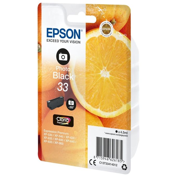Epson C13T33414022 Claria Premium Cartuccia Inkjet T33 Originale per XP-530 XP-540 XP-630 XP-635 XP-640 XP-645 XP-830 XP-900 colore Nero Foto