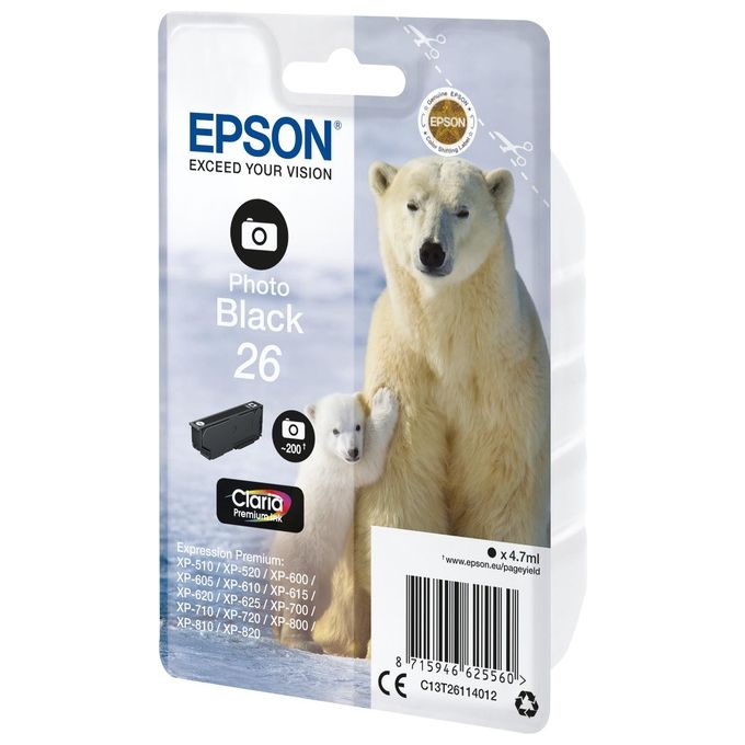 Epson C13T26114012 Polar Bear Cartuccia Inkjet Claria Premium Resa Standard 200 pagine 4.7 ml colore Nero Foto