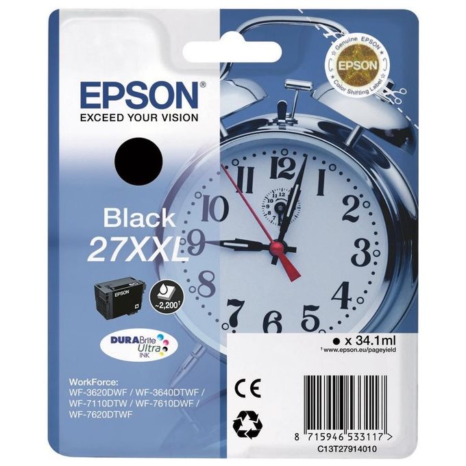 Epson C13T27914010 Serie 27XXL Sveglia Cartuccia d'Inchiostro DURABrite Ultra 2200 Pagine 34.1 ml colore Nero