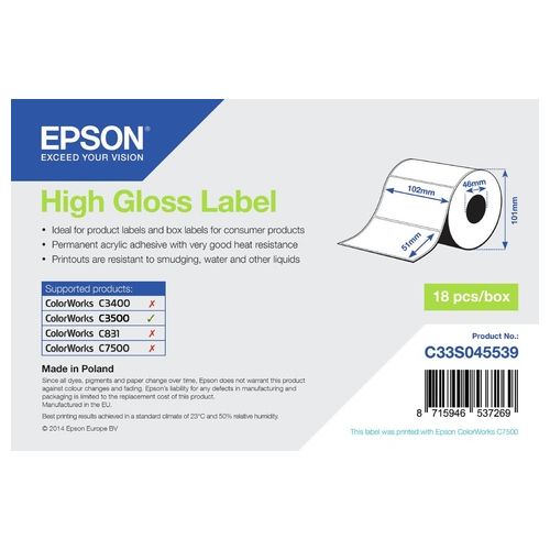 Epson Rotolo etichette, Carta normale, 102x51mm